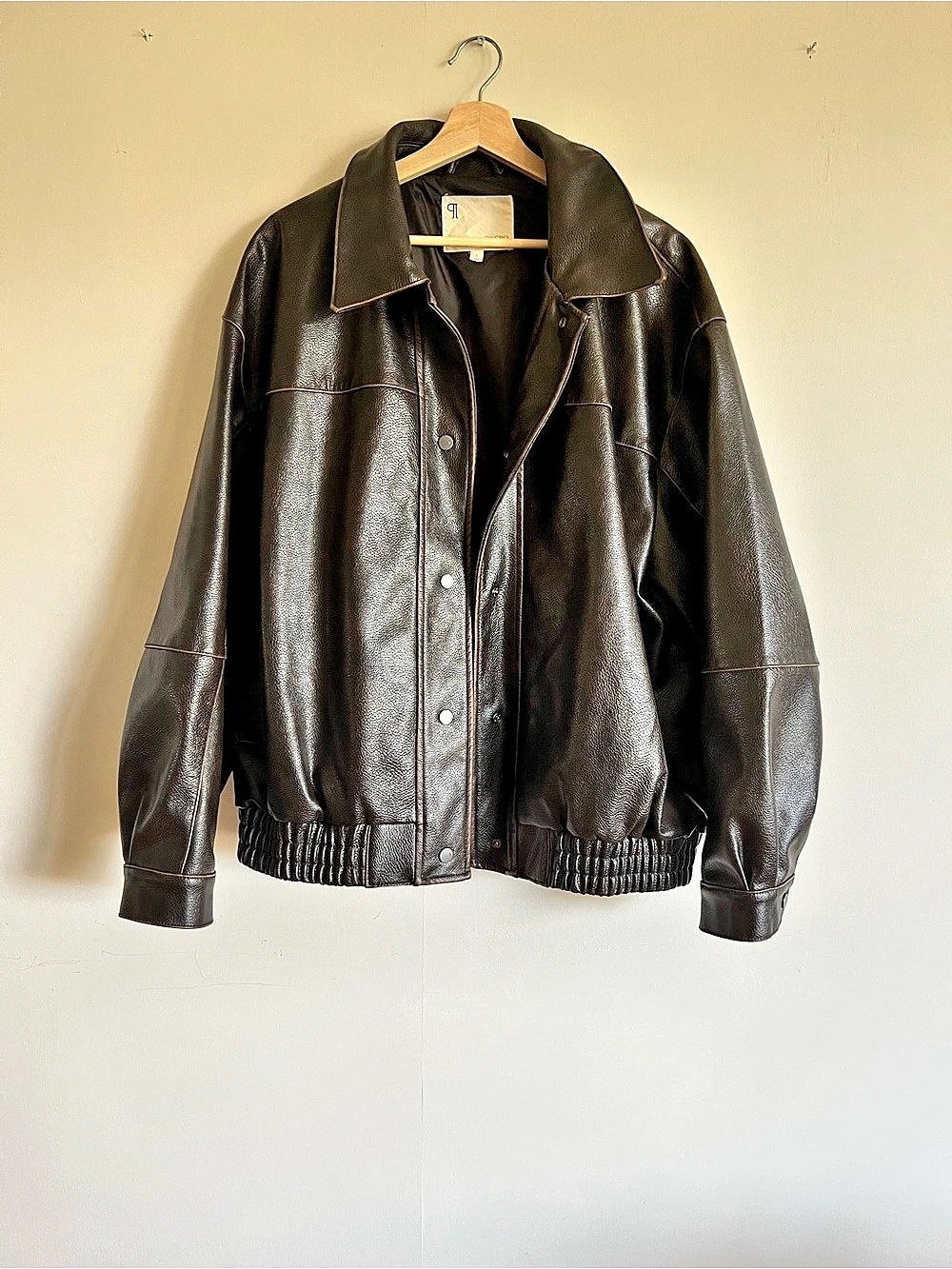 Pilcro Anthropologie Oversized Faux Leather Jacket Brown Size L